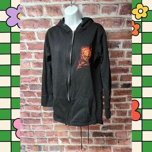 Spiral Hoodie XL | Black Zip Up Floral Gothic Boho Streetwear Y2K Alt Style